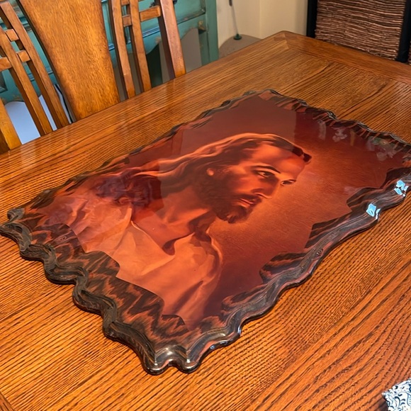 Vintage Head of Christ Lacquered Wood Wall Art 15x22 - Picture 1 of 12